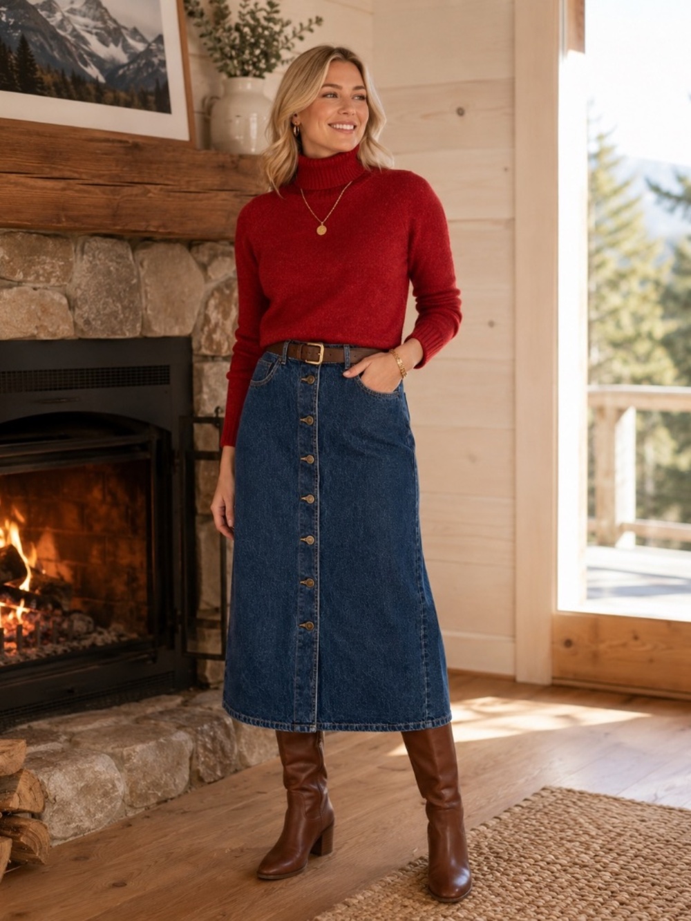 Eddie Bauer Vintage 90s Prairie Flannel Lined Button Front Jean Skirt, Size 10P